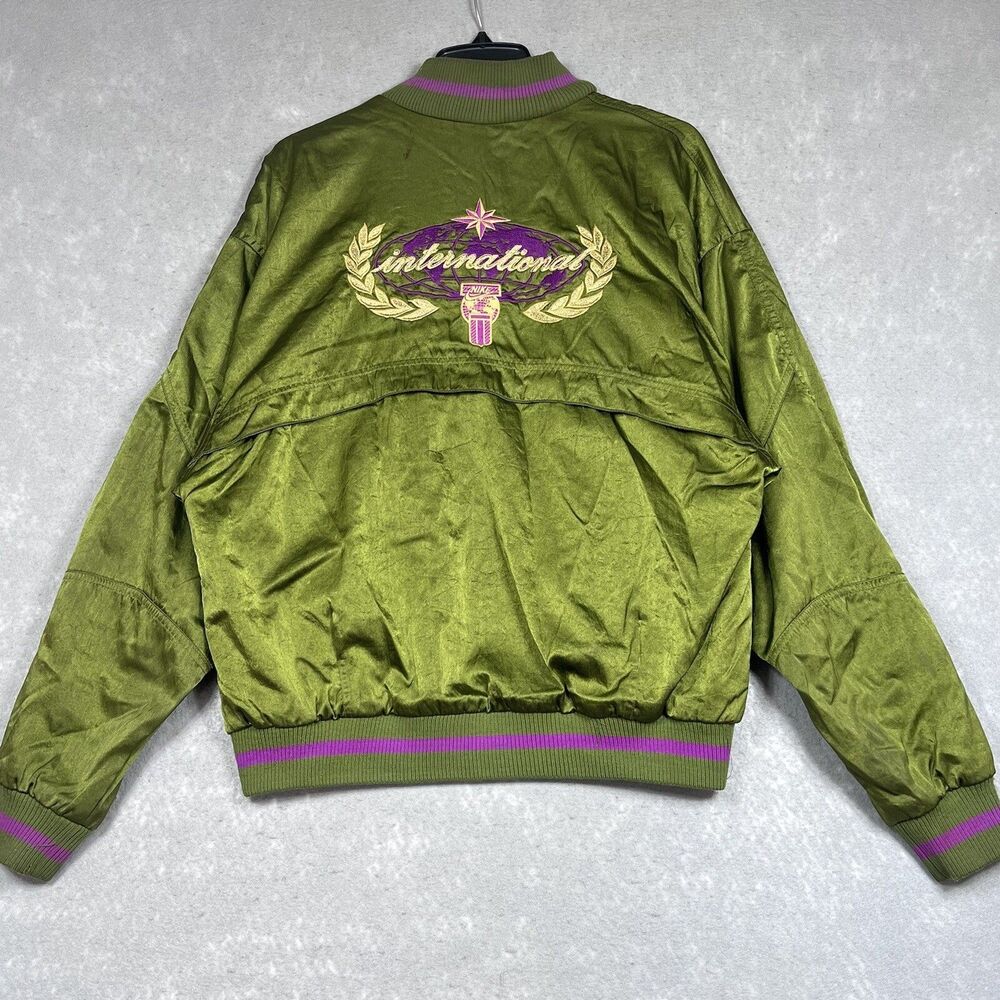 Vintage 80s Nike International Green Satin Windbreaker Jacket Men’s Medium RARE
